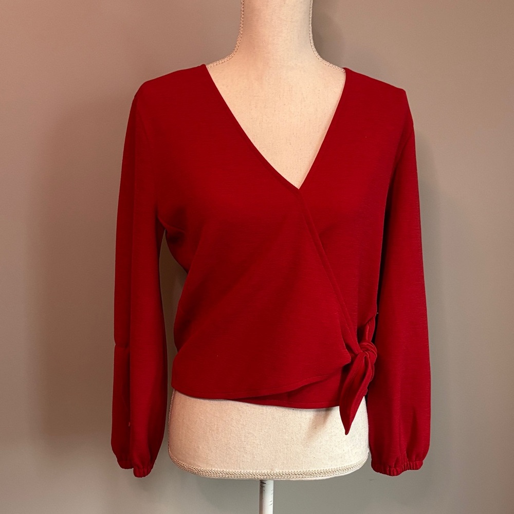 Valentine Date Night Madewell – Texture and Thread Red V-Neck Wrap Blouse